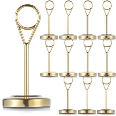 Imagem de 12 peças de porta-números de mesa dourados com base ponderada e clipe, elegantes porta-cartões dourados para mesa, perfeitos para recepção de casamento, aniversário, festa de aniversário e decorações