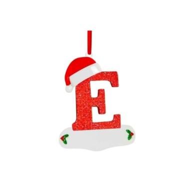 Imagem de Generic Pingente de letra de árvore de Natal A-Z chapéu de Natal letras pingentes vermelho árvore de natal pingente de carta de bênção (E)