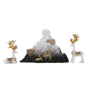 Imagem de Greensen Estatuas de Cervo Em Resina para Sentar ou Ficar Em Pé, Design Clássico Elegante Tradicional para Decoração de Sala de Estar, Escritório ou TV Cabinet (Tipo 1)
