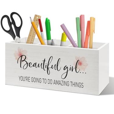 Imagem de ANIANG Porta-canetas motivacionais florais rosa para decoração de mesa, presentes inspiradores de incentivo para mulheres e meninas, porta-lápis de madeira para casa, escritório, acessórios de mesa