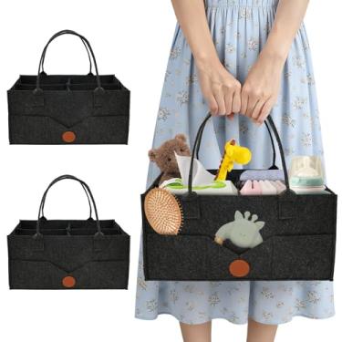 Imagem de Organizador de fraldas de bebê com 2 peças, organizador de berçário portátil de 38 x 25 x 18 cm com divisórias, fraldas de feltro, organizadores portáteis de bebês para lenços umedecidos e itens de