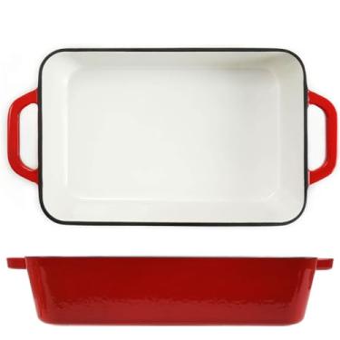 Imagem de Torradeira retangular de ferro fundido esmaltado de 3,5 L, caçarola, assadeira de lasanha, assadeira profunda, para cozinhar e assar - vermelho