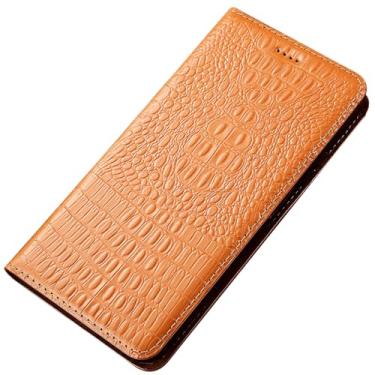 Imagem de LTLMYDAM Capa de couro genuíno para Xiaomi 17 Pro Max/17 Pro/17, capa flip feita à mão com padrão de crocodilo com vários compartimentos para cartões, capa em pé, laranja, 17 Pro Max