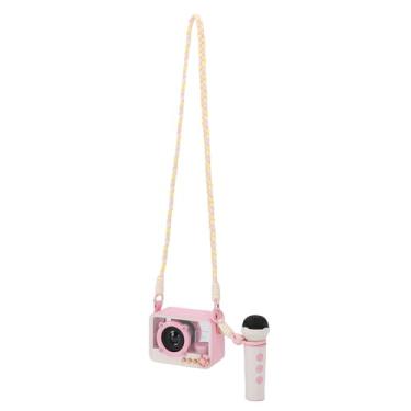 Imagem de aqxreight Pequena Máquina de karaokê Portátil Transparente Alto-falante e Microfone Conjunto para Acampamento de Viagens Em Casa (PINK)