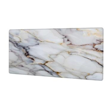 Imagem de Tapete de rato branco com padrão de mármore grande à prova d'água para computador tapete protetor de mesa com base de borracha antiderrapante para escritório, computador, teclado, laptop e mesa de