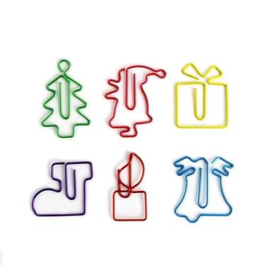 Imagem de Conjunto de clipes de papel de Natal, clipes de papel decorativos coloridos em formato festivo, 20 peças, material de escritório com tema de férias com árvore, Papai Noel, presente, meia, vela