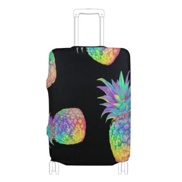 Imagem de Joisal Capa de mala engraçada fofa protetora de bagagem lavável abacaxi holográfico arco-íris efeito brilho preto acessórios de viagem para mulheres, P, serve para capa de 45 a 50 cm, Efeito de brilho