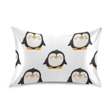 Imagem de Travesseiros de cetim branco com estampa personalizada de pinguins de desenho animado Rei Queen Padrão Travesseiros Slips Soft Pillow Cover King Size 101,6 cm x 50,8 cm