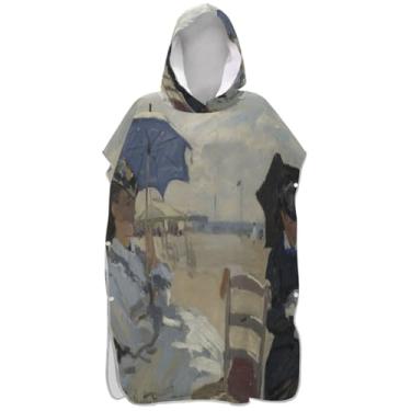Imagem de Joisal Poncho de surfe trocador para adultos toalha de banho com capuz de praia leve Claude Monet pintura feminina ponchos adultos para mulheres