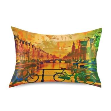 Imagem de Art Amsterdam Sunrise Arte Cetim Fronhas Estampadas Cores Refrescamento Padrão King Queen Travesseiros Chinelos Cama Macia Fronha Tamanho Padrão 66 cm x 50 cm