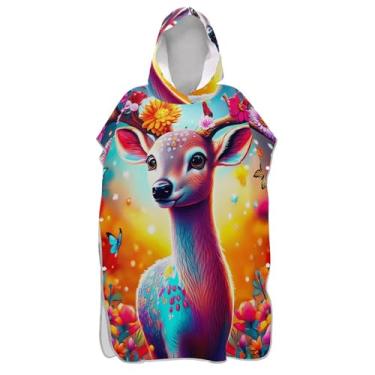 Imagem de TSENQUE Poncho de surfe para adultos trocador com capuz toalha de praia estampa plus size colorido veado animal arte poncho masculino com capuz