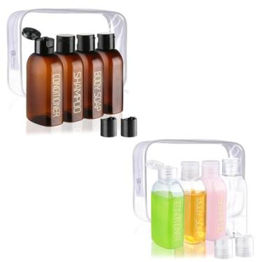 Imagem de Cosywell Frascos de viagem para artigos de higiene pessoal Frascos de xampu e condicionador de viagem aprovados pela TSA Recipientes de tamanho de viagem, A - marrom transparente - 6 etiquetas 2 em