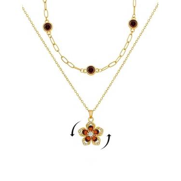 Imagem de rgwtgkyh Colares femininos com pedra do mês de nascimento em camadas, ouro 18 K, vermelho, fidget flor, hibisco, presente de aniversário de janeiro para mãe, amiga, namorada, irmãs, Large, Latão