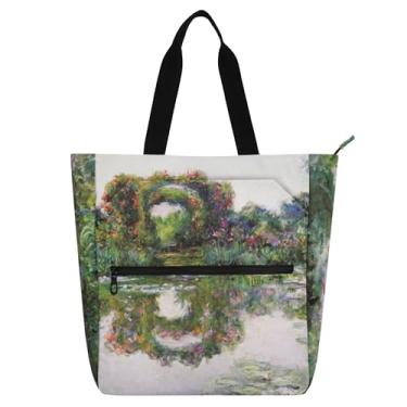 Imagem de GAIGEO Bolsa feminina Claude Monet Flowering Arches Giverny para trabalho de lona, bolsa de tecido universitária, escola, utilitária, bolsas infantis para amantes de livros