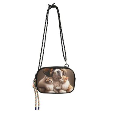 Imagem de Bolsa feminina com estampa de animais de estimação e gatos fofos, bolsa tiracolo pequena sobre o ombro, bolsa para celular com estampa de animal de estimação