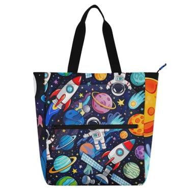 Imagem de GAIGEO Sacola infantil colorida de planetas espaciais, astronauta, com zíper, reutilizável, para meninas, meninos, professores, trabalho, viagens
