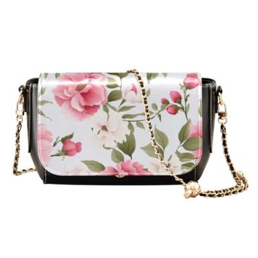 Imagem de Bolsa tiracolo de couro pintada de branco e azul, bolsa de ombro média para mulheres, bolsa de ombro feminina, Floral rosa - 2, One Size