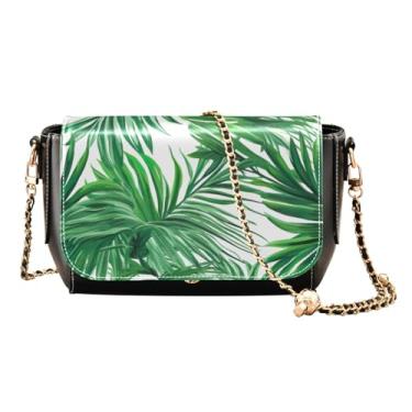 Imagem de Bolsa transversal floral laranja e amarela em couro bege com aba, bolsas de ombro femininas tamanho médio, Folhas de palmeira tropicais verdes - 3, One Size