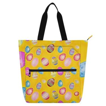 Imagem de Ovos coloridos bolsa de Páscoa amarela bolsa de trabalho feminina lona bolsa escolar com zíper bolsas professores livro amante presente