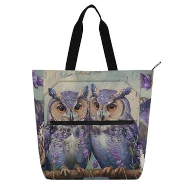 Imagem de GAIGEO Sacola feminina com corujas de lavanda para trabalho, escola, com zíper, bolsas para professores e compartimentos