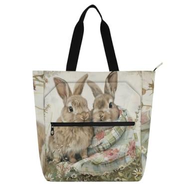 Imagem de GAIGEO Bolsa de trabalho de arte Spring Bunnies para mulheres, bolsa de lona de lona, bolsa carteiro universitária com compartimentos