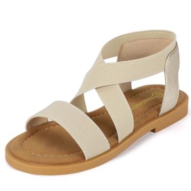 Imagem de PANDANINJIA Sandálias femininas sem cadarço elástico no tornozelo com tiras cruzadas gladiador sandálias rasteiras verão sandálias infantis pequenas grandes, Dourado, 13 Little Kid