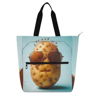 Imagem de GAIGEO Bolsa de trabalho divertida de batata legal para mulheres, lona, praia, escola, bolsa de tecido, para amantes de livros