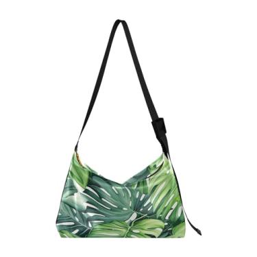 Imagem de Bolsa de ombro feminina Hobo floral amarela com papoulas brancas, bolsa transversal de couro, bolsa transversal de couro, Folhas Monstera verde aquarela - 2, One Size