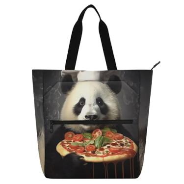 Imagem de Bolsa feminina divertida de panda, chefe de pizza, bolsa de trabalho, lona, praia, livros, zíper, para crianças, bolsas fofas, para amantes de livros, presentes