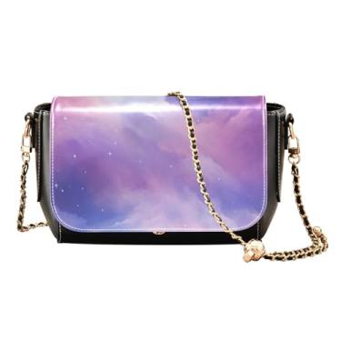 Imagem de GAIGEO Bolsa de ombro média com quatro flores de peônia para mulheres, bolsa tiracolo feminina de couro, Papel de parede Galaxy - 4, One Size