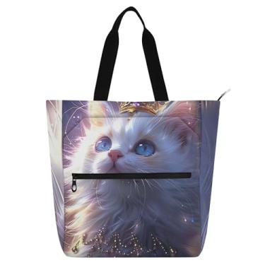 Imagem de GAIGEO Bolsa de trabalho feminina branca de gatinho fofo de lona escolar bolsa carteiro com compartimentos