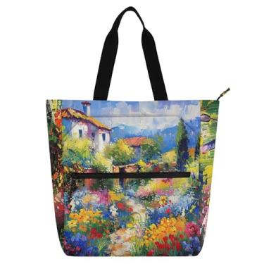 Imagem de Sacolas de trabalho femininas coloridas para jardim com flores coloridas com zíper, bolsa de praia, bolsas femininas infantis, presente para amantes de livros