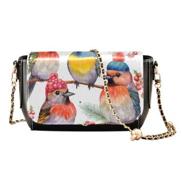 Imagem de Bolsa de ombro feminina de couro sintético floral sentada em gato, bolsa transversal de couro para mulheres tamanho médio, Beautiful Birds Are In Snow-2, One Size