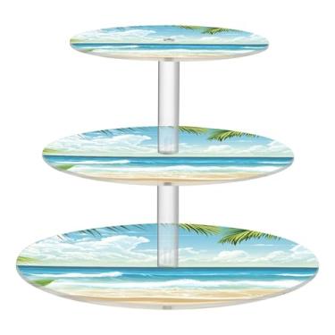 Imagem de Palmeiras de praia, chá, festa, cupcake, 3 camadas, copo redondo, torre de bolo, exibição de acrílico, bandeja de servir flores, mesa de deserto, bolo, comida, casamento