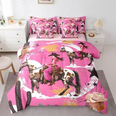 Imagem de Erosebridal Conjunto de cama casal de 7 peças Western Cowgirl, para crianças e adolescentes, cama de cavalo em uma bolsa, estilo fazenda ocidental, vintage, rural, com lençóis, cowgirl e enchimento de