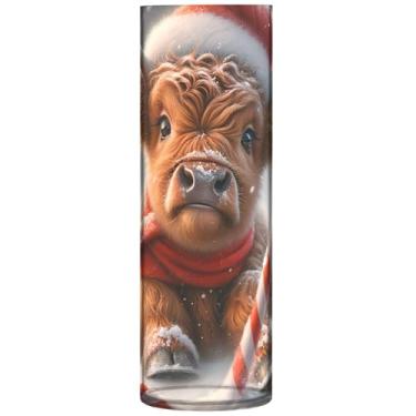 Imagem de Vasos cilíndricos de vaca Highland de Natal para centros de mesa grandes vasos de outono decorações personalizadas de plástico para quarto, 30 cm x 9,9 cm