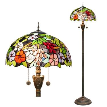 Imagem de Luminária de chão estilo Tiffany [2 lâmpadas][40,6 cm L x 157,5 cm A] Luminária de decoração para casa, estilo antigo, com vitral em formato de uva, ideal para leitura em sala de estar, quar
