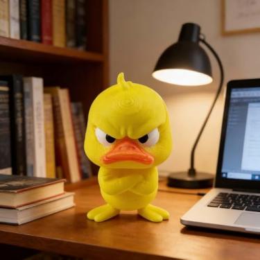 Imagem de Enfeite de mesa de pato amarelo irritado impresso em 3D, peça decorativa única e divertida, mini ornamento de mesa para decoração de casa, escritório ou mesa (em pé)