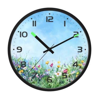 Imagem de SEHANY Herb Wildflower Relógio de parede silencioso sem tique-taque relógio redondo operado por bateria 30 cm controle de som luz noturna relógios de parede para sala de estar, cozinha, quarto