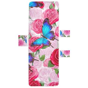 Imagem de Rosas vermelhas rosas azuis borboletas capas de espreguiçadeira toalha de cadeira de piscina lounge capa de cadeira de praia lavável espreguiçadeira de piscina 85 x 76 centímetros