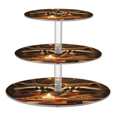 Imagem de Suporte de cupcake para festa de chá, 3 camadas, redondo, chá de bebê, copo de acrílico, exibição de torre de bolo, guaxinins engraçados, à luz de velas, jantares, sobremesas, decorações de mesa para