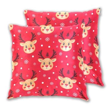 Imagem de Joitme Conjunto de 2 capas de almofada fofas de desenho animado vermelho de rena de Natal, decoração de casa, 50 x 50 cm, 2 peças