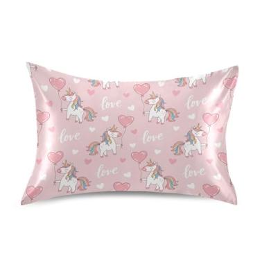 Imagem de Wassud Fronha de cetim para cabelo e pele com balões de coração de cavalo para cabelo e pele, tamanho padrão, respirável, com fecho de envelope