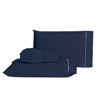 Imagem de jogo de cama 3 peças SOLTEIRO, CASAL, QUEEN E KING 400 fios (Azul Marinh, Q)