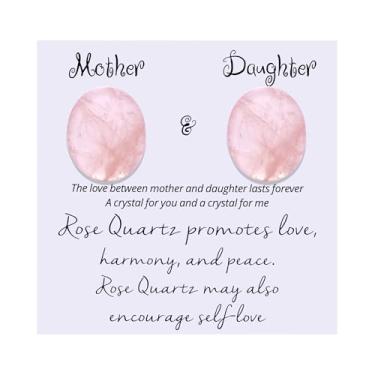 Imagem de Ukodnus Kit de cristal para mãe e filha, conjunto de pedras preciosas de quartzo rosa para mãe e filha, cristal de abraço de bolso, presente de aniversário e Natal para mãe e filhas