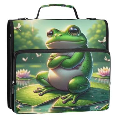 Imagem de Fichários para estudantes de 3,8 cm com 3 anéis de sapo fofo com poses legais de zíper organizador de fichário e estojo para pasta de anel com alça bolsa escolar