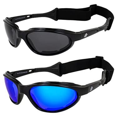 Imagem de Birdz Óculos de sol Jetski acolchoados, com lentes polarizadas esportivas, esportes aquáticos, pesca para homens ou mulheres, 2 pares de armação preta com lentes espelhadas fumê e azuis