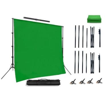 Imagem de Kit de suporte de pano de fundo de 3 x 2 m Pano de fundo verde para estúdio fotográfico com suporte ajustável, desmontagem, suporte de fundo portátil para cabine de fotos, festas, aniversário de balão