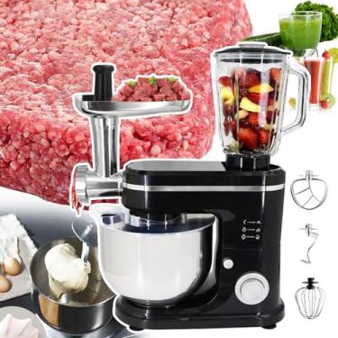 Imagem de Batedeira multifuncional 3 em 1 com moedor de carne Máquina de amassar Batedeira multifuncional com tigela de 6 litros e 3 ferramentas de mistura, espremedor de sucos de 1,5 litros,Black