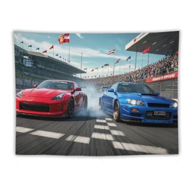 Imagem de HouLaiZhe JDM Tapeçaria de carro Japão Jdm 350z Vs R34 corrida para pendurar na parede quarto decoração de casa tapeçarias estética piquenique decoração de parede arte de parede para dormitório sala